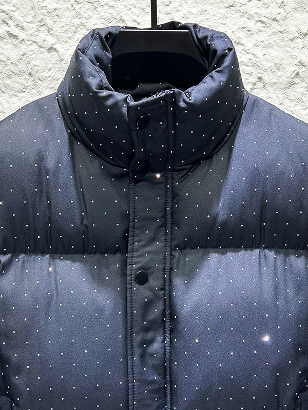 Men's 2025 Winter New Thickened Warm Parkas Trendy Long Sleeve Handsome Coats High-end Starry Sky Rhinestone Stand Collar Parkas