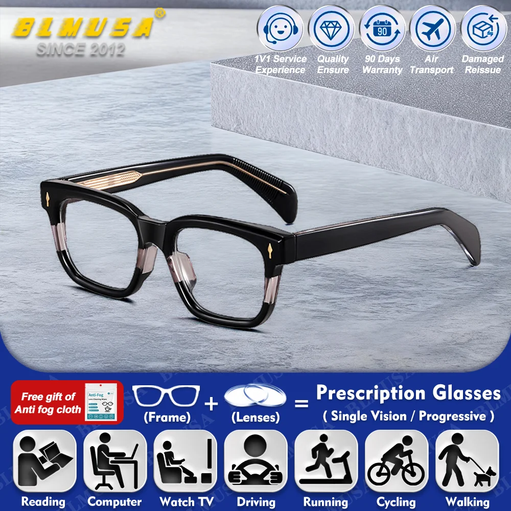 

BLMUSA (S) Fashionable Square Men Myopia Prescription Reading Glasses Small Frame Anti Blue Ray Photochromic Multifocal Eyeware