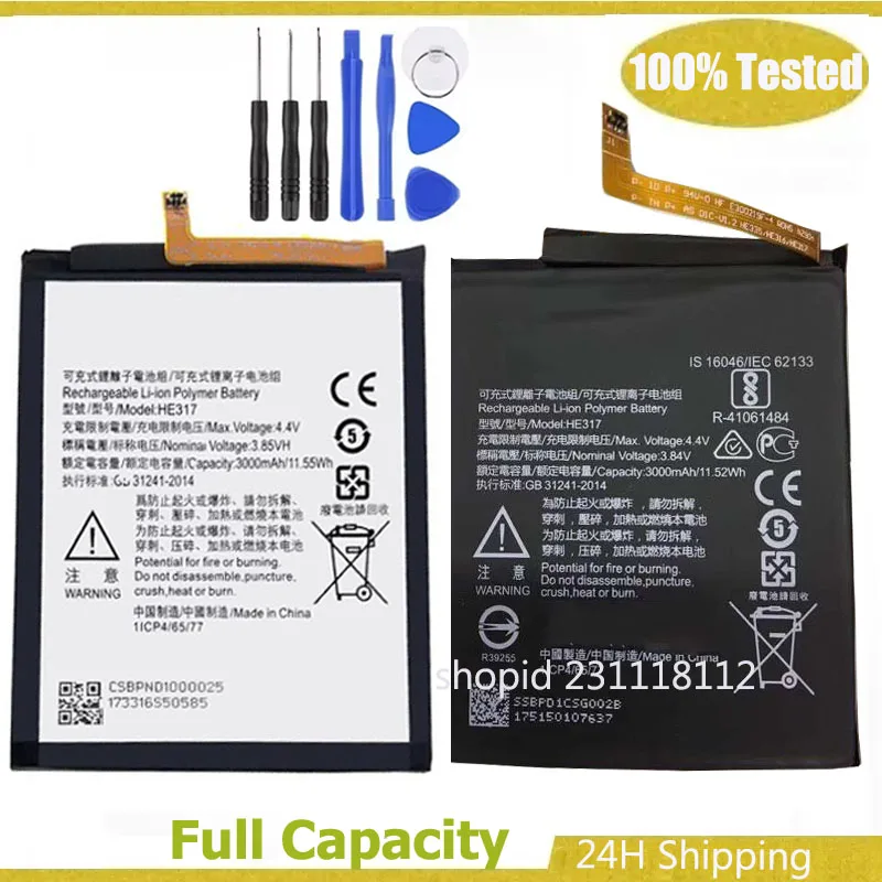 HE317 3000mAh Battery For Nokia 6 N6 TA-1000 TA-1003 TA-1021 TA-1025 TA-1033 TA-1039 Batteries + Free Tools