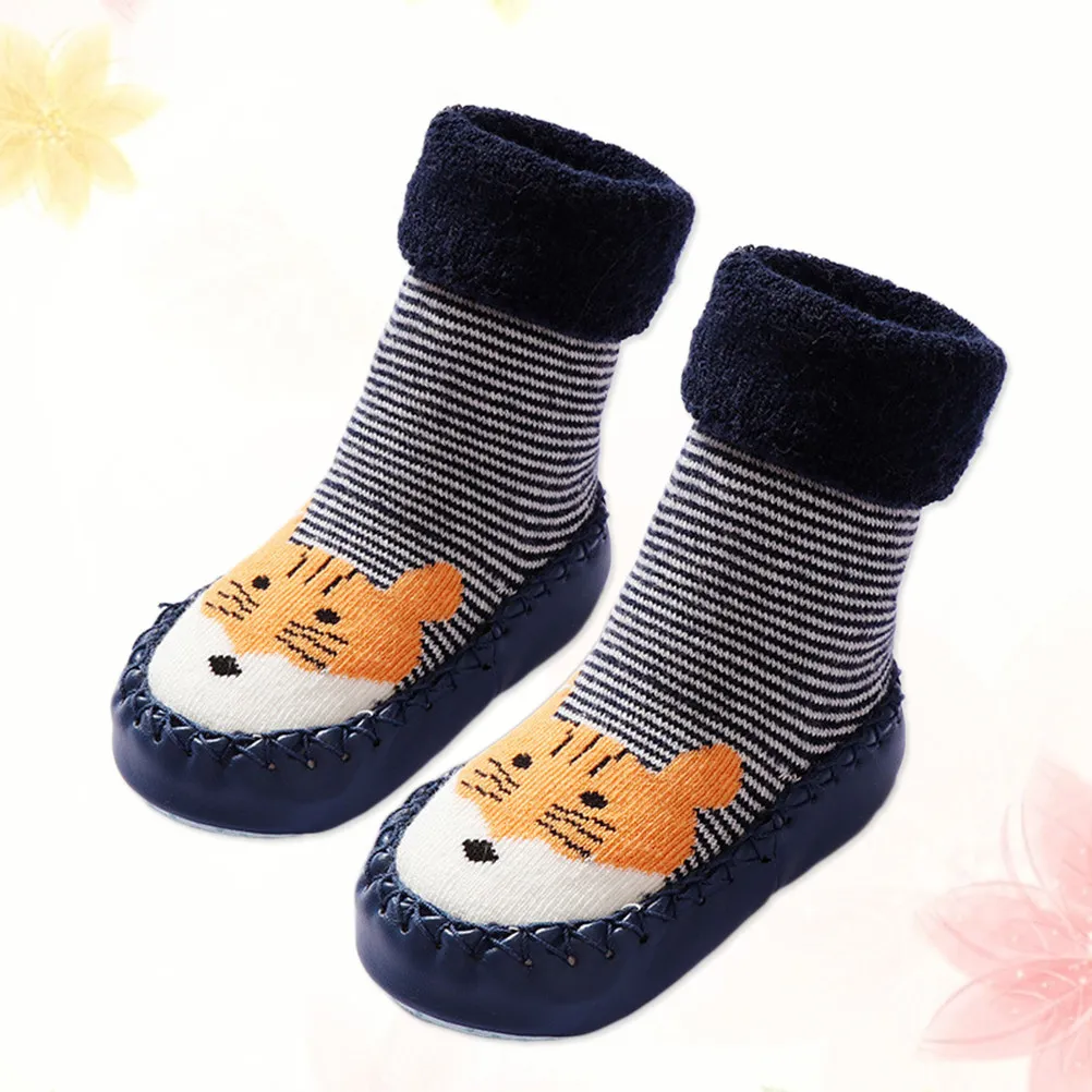 

1 пара премиальных хлопковых носков для обучения ходьбе для малышей 15-23 месяцев с противоскользящей подошвой и мультяшным дизайном