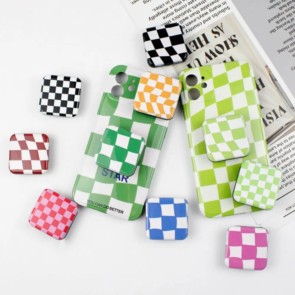 Phone Bracket Cellphone Finger Grip Personalized Compact Mirror Phone Stand Holder Makeup Mirror Plaid Mirror Cosmetic Mirror