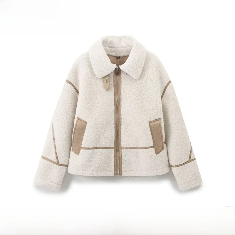 Double-Sided Faion Fce Jaet Outerwear ZR Sle Women's Autumn Winter New Arrival Warm Polyester Fiber Long Sve Zipper