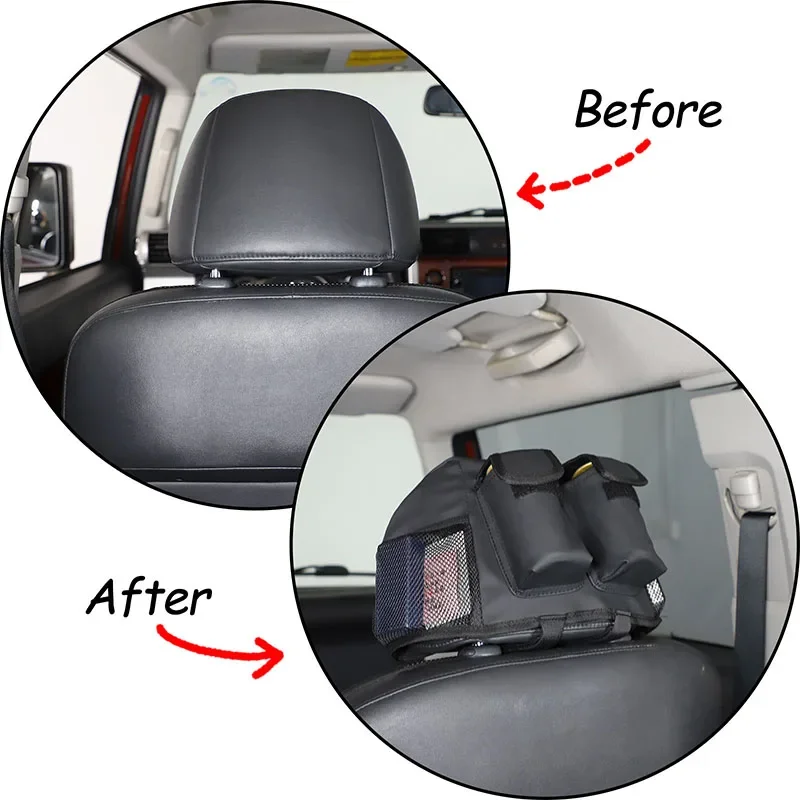 For Toyota FJ Cruiser 2007-2021 Artificial Leather Material Car Seat Headrest Cover Storage Bag Interior Storage Accessories