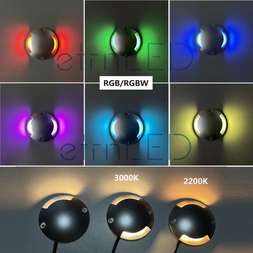 etrnLED RGB Ultra-thin Outdoor Ground Spots LED Waterproof IP67 Surface Mounted Step Light 12V 24V 1W Courtyard Lawn Wall Deck