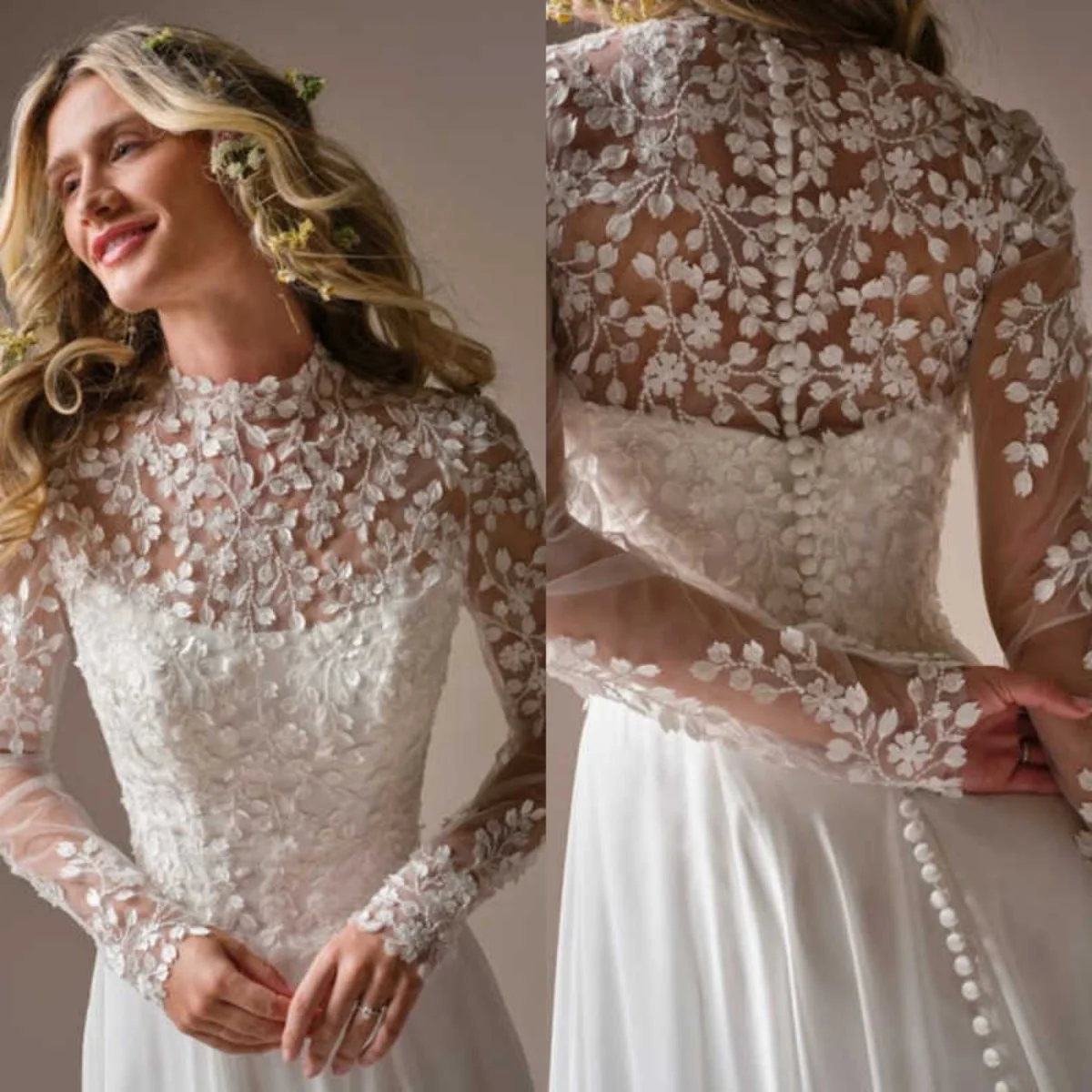 

Elegant Bride Bolero Jacket Appliques Lace Long Sleeve High Neck Jewel For Bridal Dress Customized Wedding Accessories