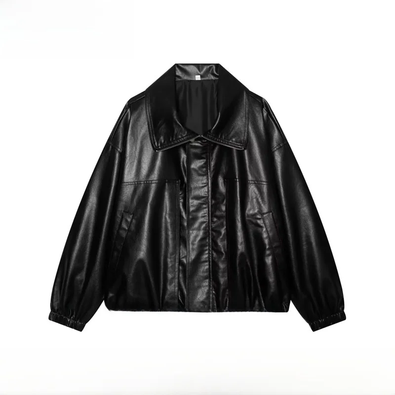 Fashionable Pilot Jacket Women's Spring Summer New Arrival Functional Leather Jacket Loose Fit Polyester Fiber with Inner 