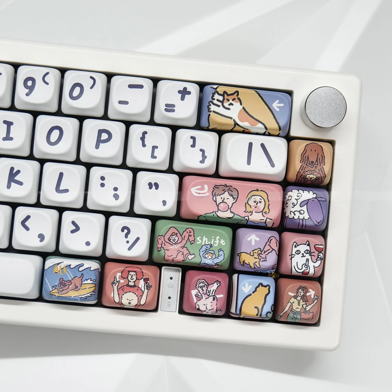 White Cartoon Keycap American Oil Painting Spray MOA Personality Square PBT Sublimation Hi75 Vgn 75 With DIY Keyboard Keycaps