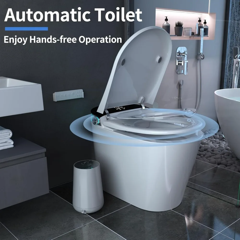 Smart Toilet Bidet with Tank Built in, Auto Open Close Lid,Foot Sensor,Heated Seat, Warm Water Sprayer&Dryer,Aromatherapy System