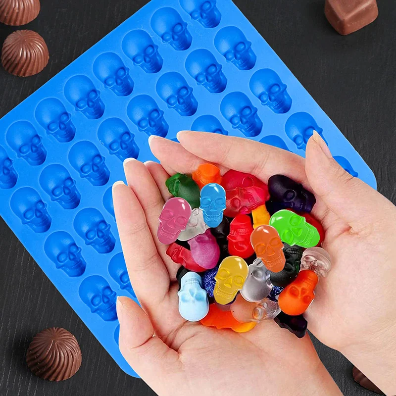 2Pcs Skull Candy Mould with Dropper 40 Cavity Silicone Mini Non Stick 3D Skeleton Head Sugar Chocolate Mold Kitchen Baking Tools