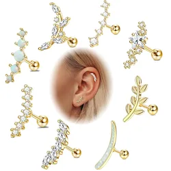 1-8pcs Stainless Steel Tiny Stud Earrings Set for Women Men Star flower Leaf Opal Cartilage Earrings Piercing Jewelry