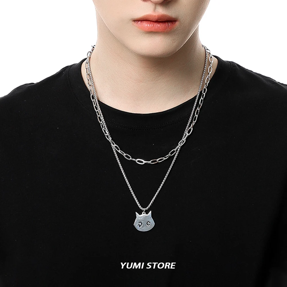 التيتانيوم الصلب طبقة مزدوجة القط قلادة قلادة للرجل امرأة موضة الهيب هوب سترة الترقوة سلسلة لا تتلاشى المجوهرات