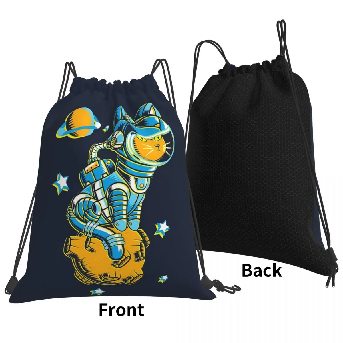 Space Cat Backpacks Casual Portable Drawstring Bags Storage Bag Book Bags For Man Woman Students