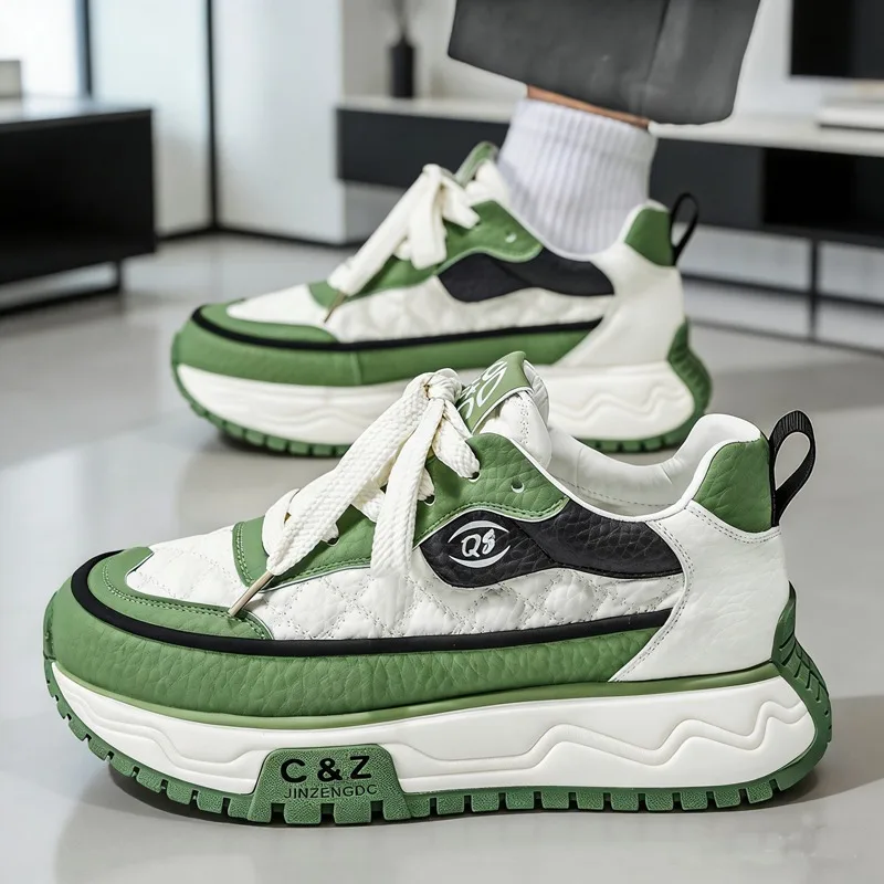 

2026 New Men's Platform Sneakers Thick Sole Elevating Low-Cut Two-Tone Breathable Casual Sports Streetwear Trendy Footwear