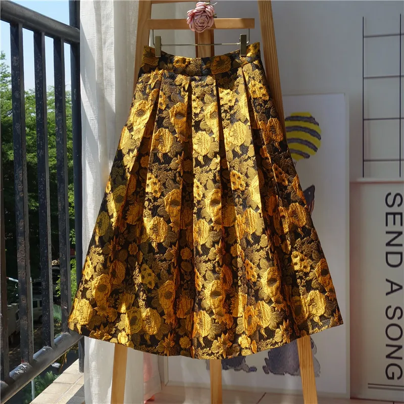 Skirt Women's Spring High Waist A-Line Umbrella Skirt Long Heavy Industry Embroidered Jacquard Puff Long Skirt