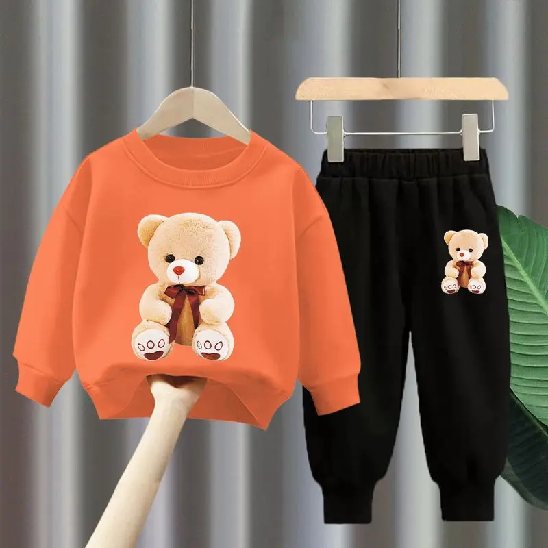 Autumn Baby Girls Clothes Set Kid Boy Cartoon Bear Printed Sweatshirt Pullover And Pants 2pcs Suit Children Top Bottom Tracksuit