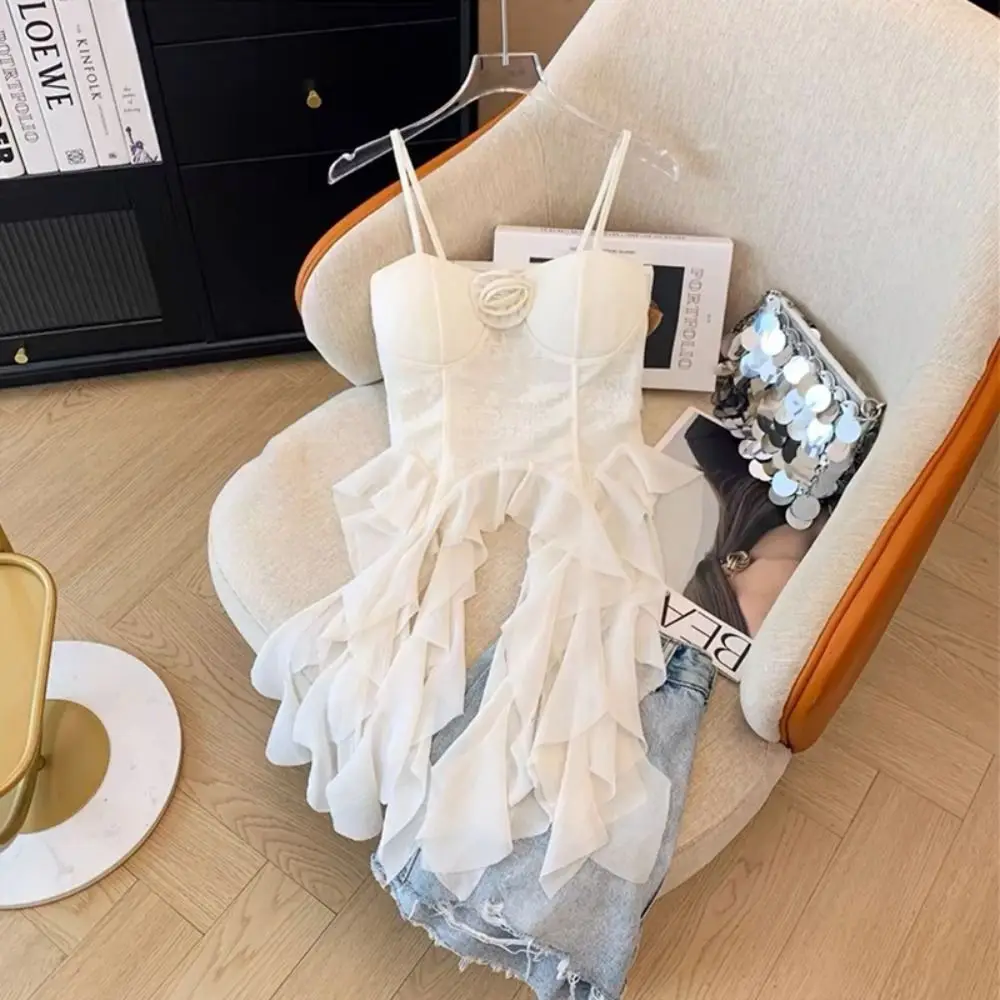 New Cotton Lace Tank Top Solid Color Off-Shoulder Hollow Out Camisole Strapless Sexy Long Ruched Crop Top Women