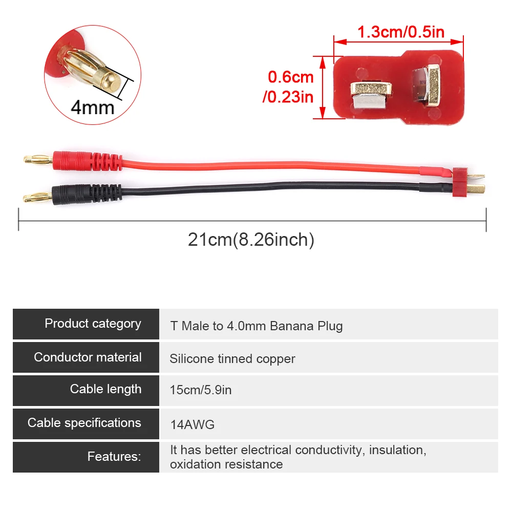 

T plug male 4.0MM banana head 14AWG silicone tin-plated copper B6AC model aircraft battery charging cable Charger cable 4MMXT60