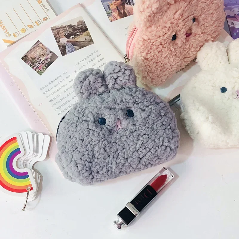 Girl Plush Rabbit Coin Money Earphone Bags Purse Kawai Rabbit  Women Mini Lipstick  Bags Pouch Coin Key Storage Bags Card Holder