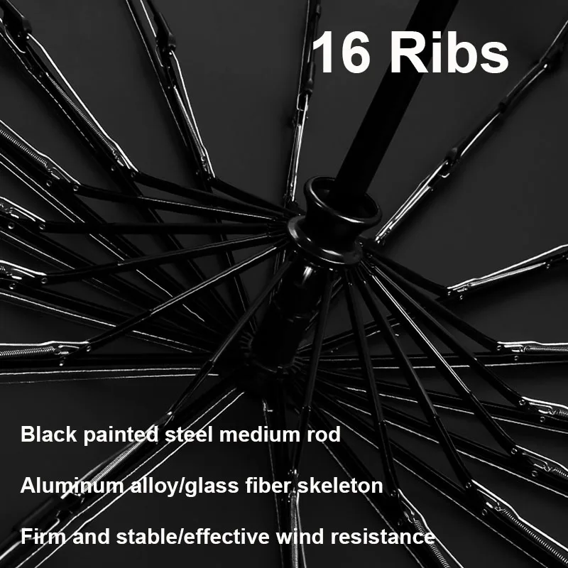 16 Ribs Luxury Large Umbrella Strong Fully Automatic Sunshade Rain Umbrella Men Women Business Male Windproof 3Folding Umbrellas