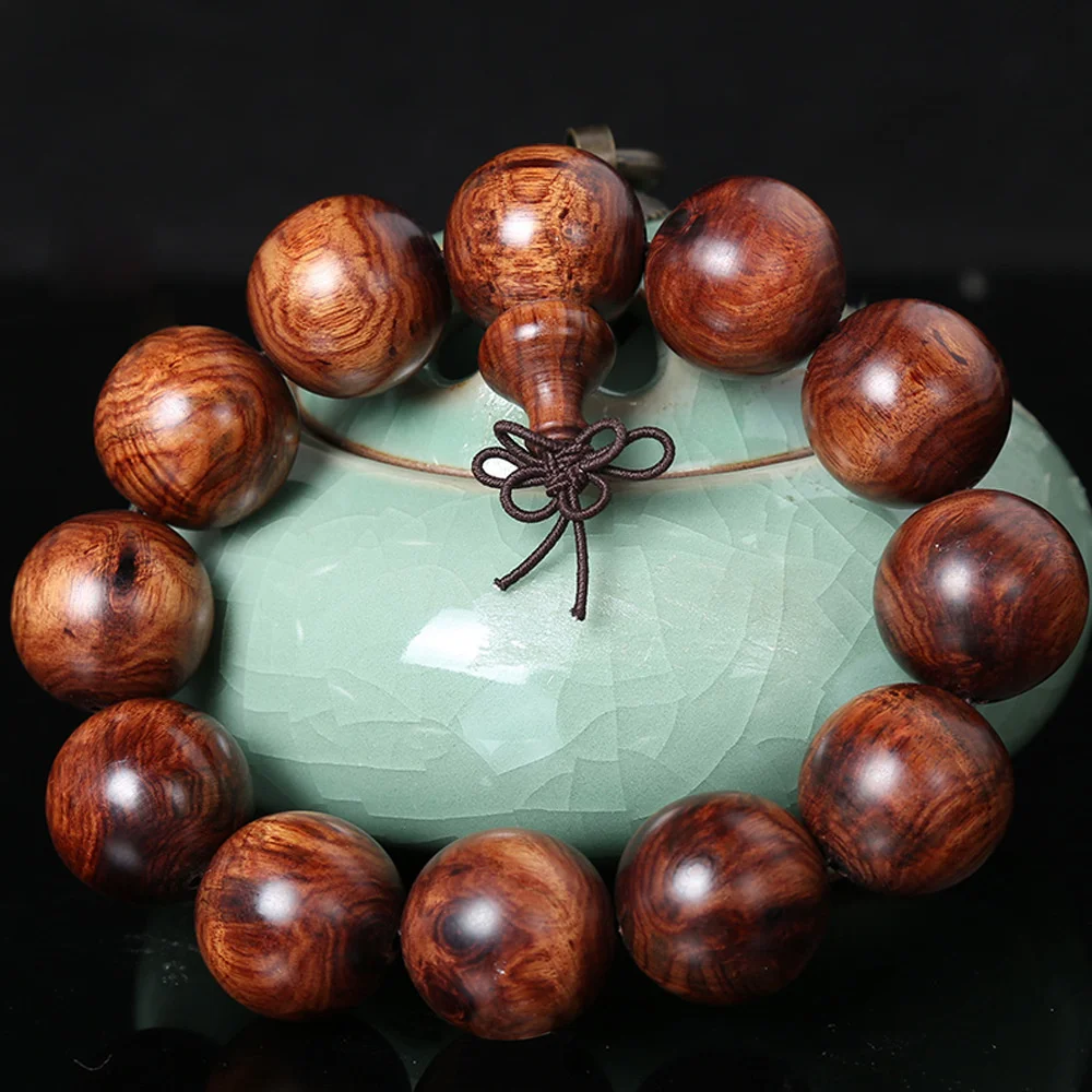 Natural African Zambian Red Sandalwood Wood Tibetan Buddhist Scriptures Big Beads Bracelet Prayer Beads Men Jewelry