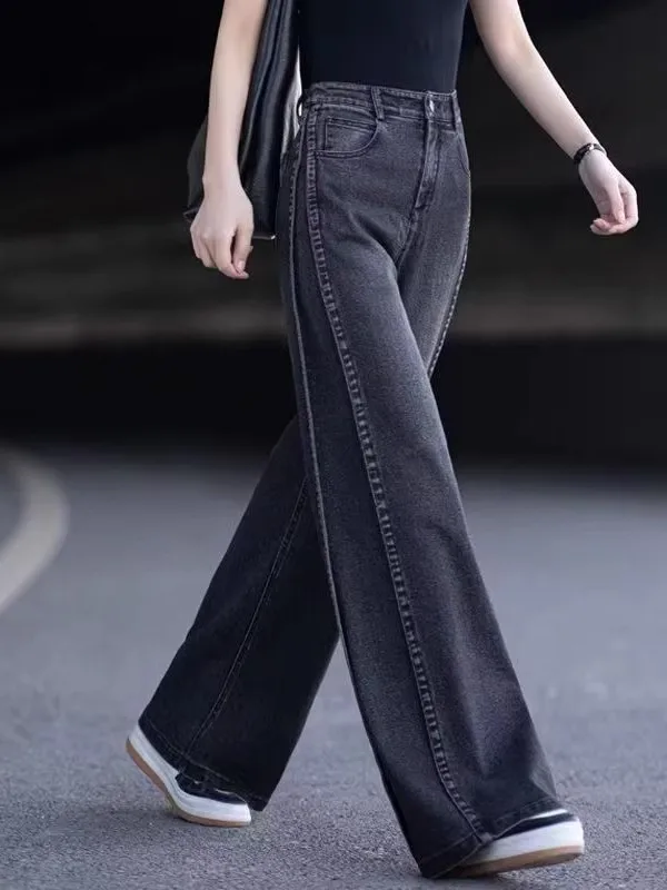 

High Waist Straight Leg Jeans Women's Loose Fit Bootcut Pants ey Bla Autumn Winter New Sle Retro Flared Trousers