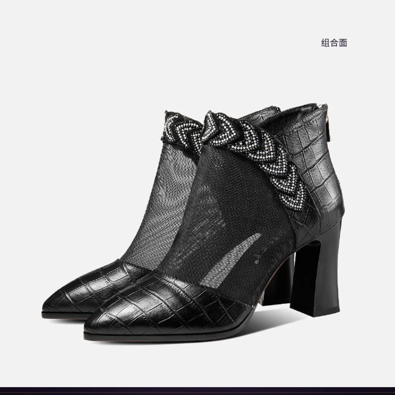 2022 New Summer Fashion Wild Women zipper Cool Boot Breathable High heel Solid Color Mesh cutout Short Boot Women Shoe Out boot