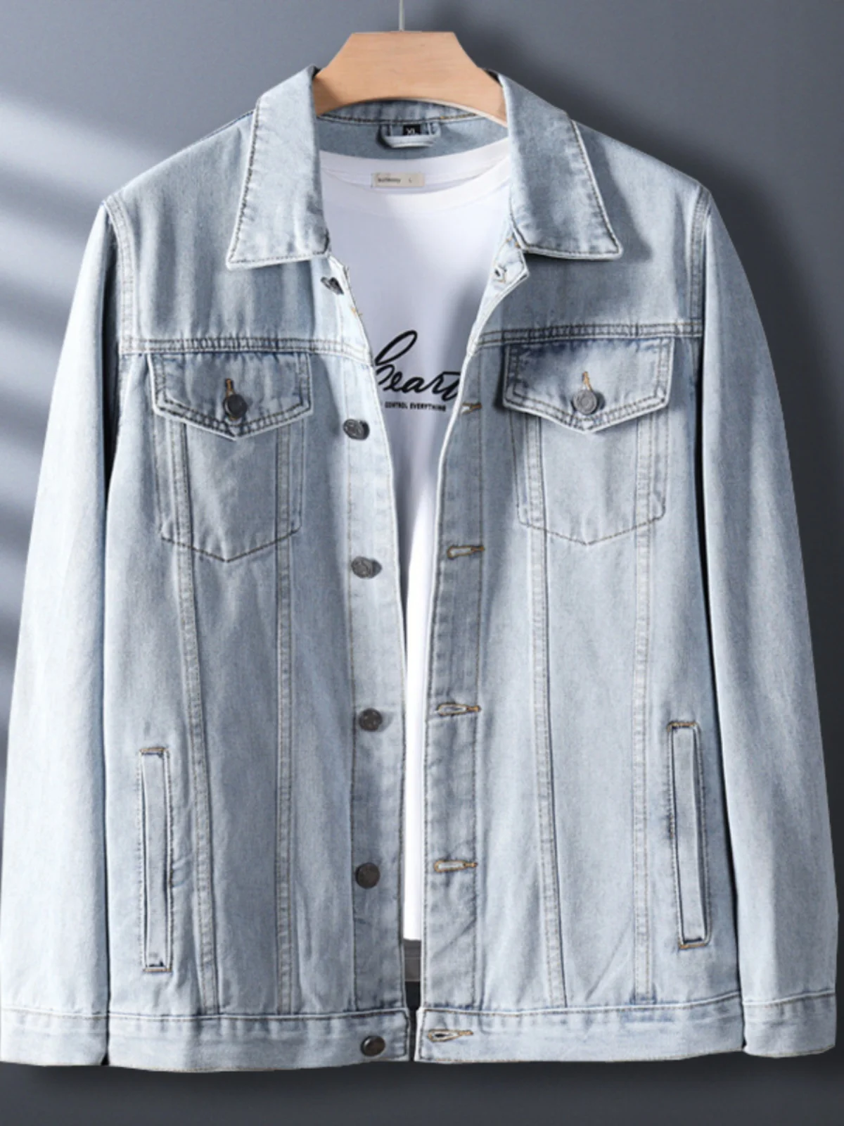 

Высококачественная модная мужская джинсовая куртка на весну-осень, приталенного кроя, водоотталкивающая, универсальная, повседневная, с длинными рукавами