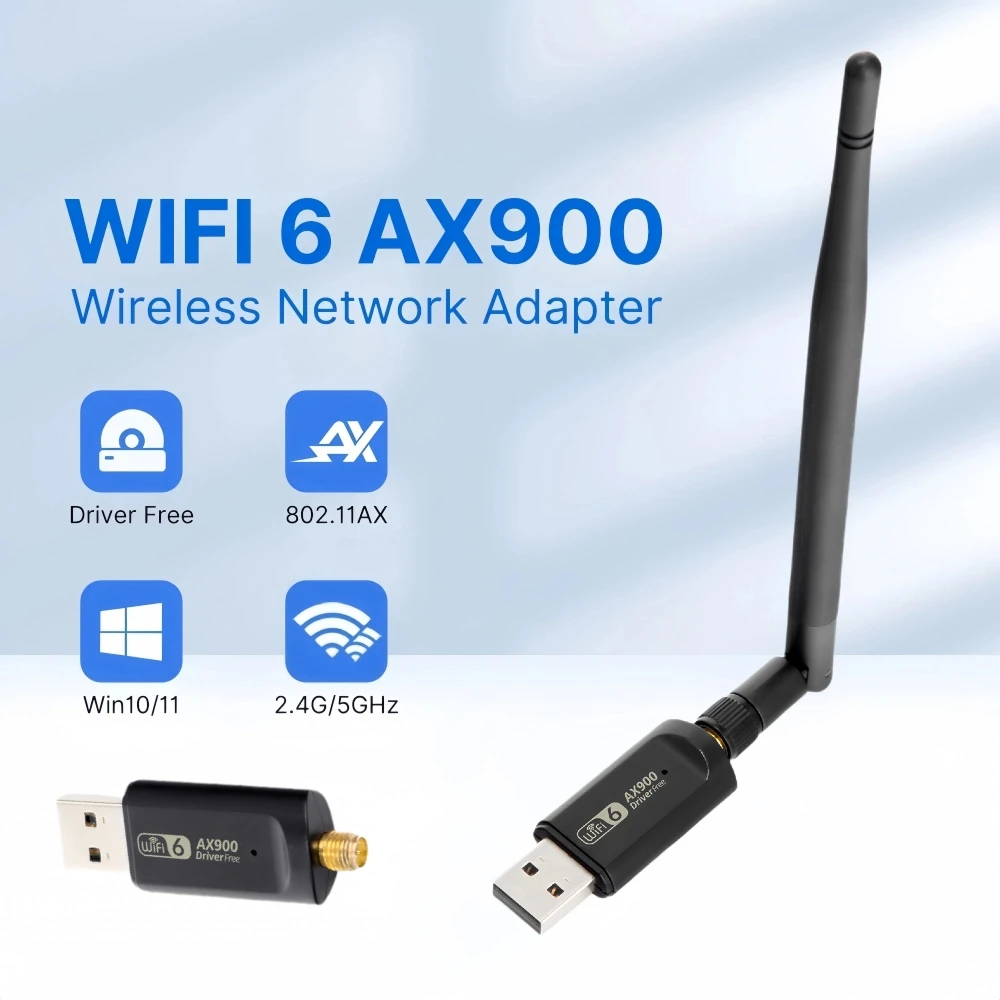 WIFI 6 Adapter AX900 Network Card Mini USB Dongle 2.4G/5GHz 802.11AX Signal Reception For PC Laptop Windows 10/11 Driver Free