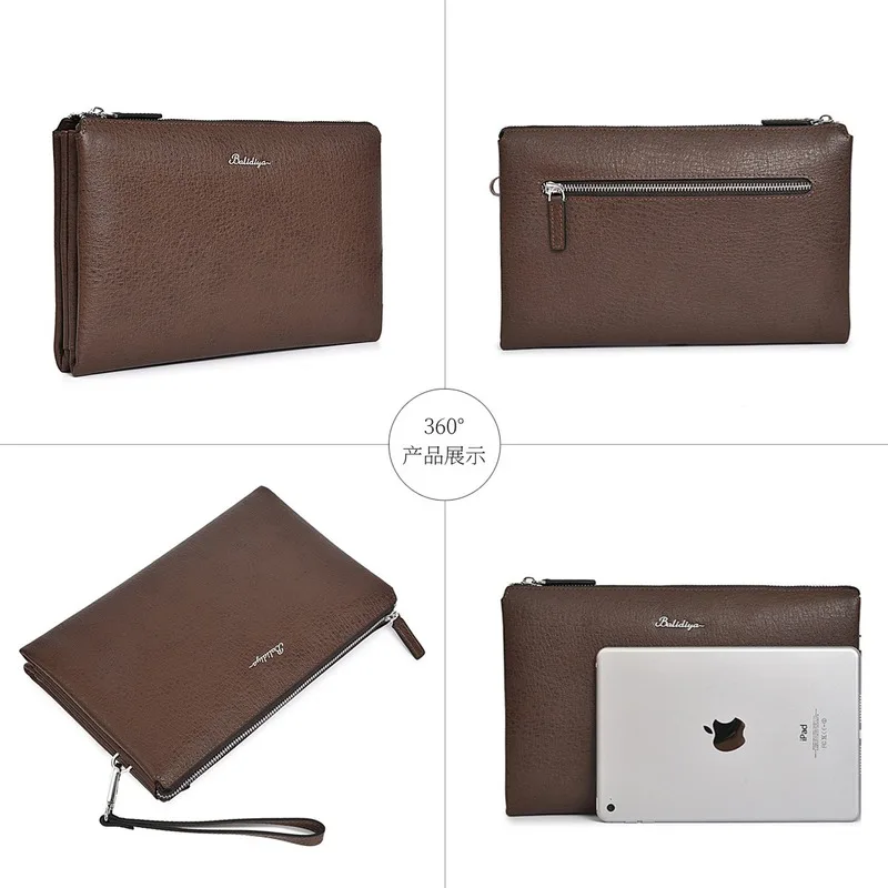 Men's genuine leather handbag with turkey pattern, large capacity business clip bag, long casual wallet, grab bag, handbag