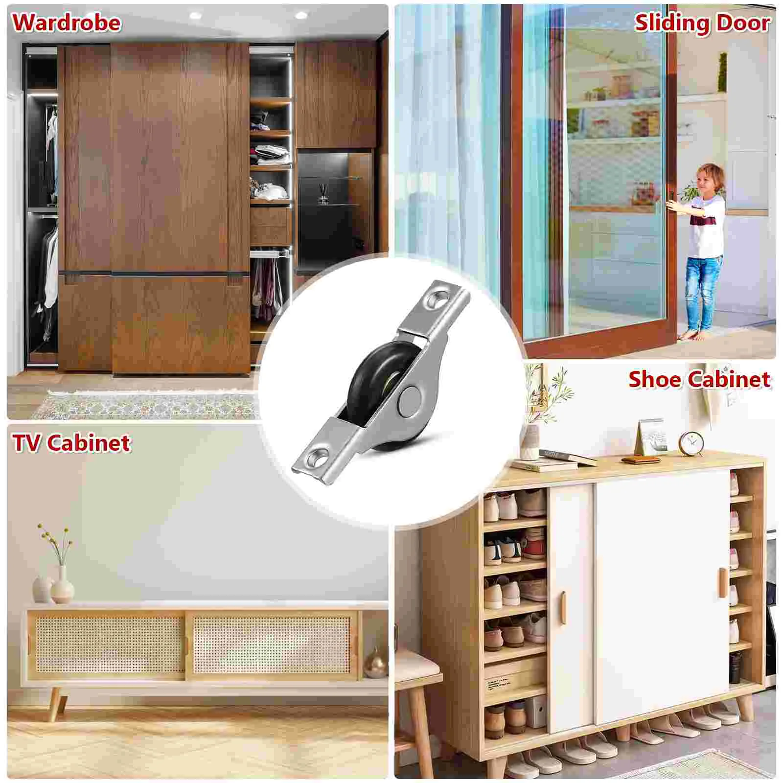 4 Pcs Scroll Wheel Cabinet Sliding Door Track Kit Roller Assembly Rails Pulley Pocket Rollers Shower Hardware Pumpkin