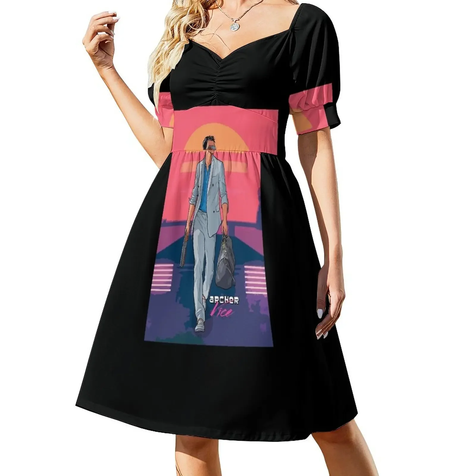 

Archer in the sunset Sticker Short-Sleeved Dress summer dress summer dresses womens 2025