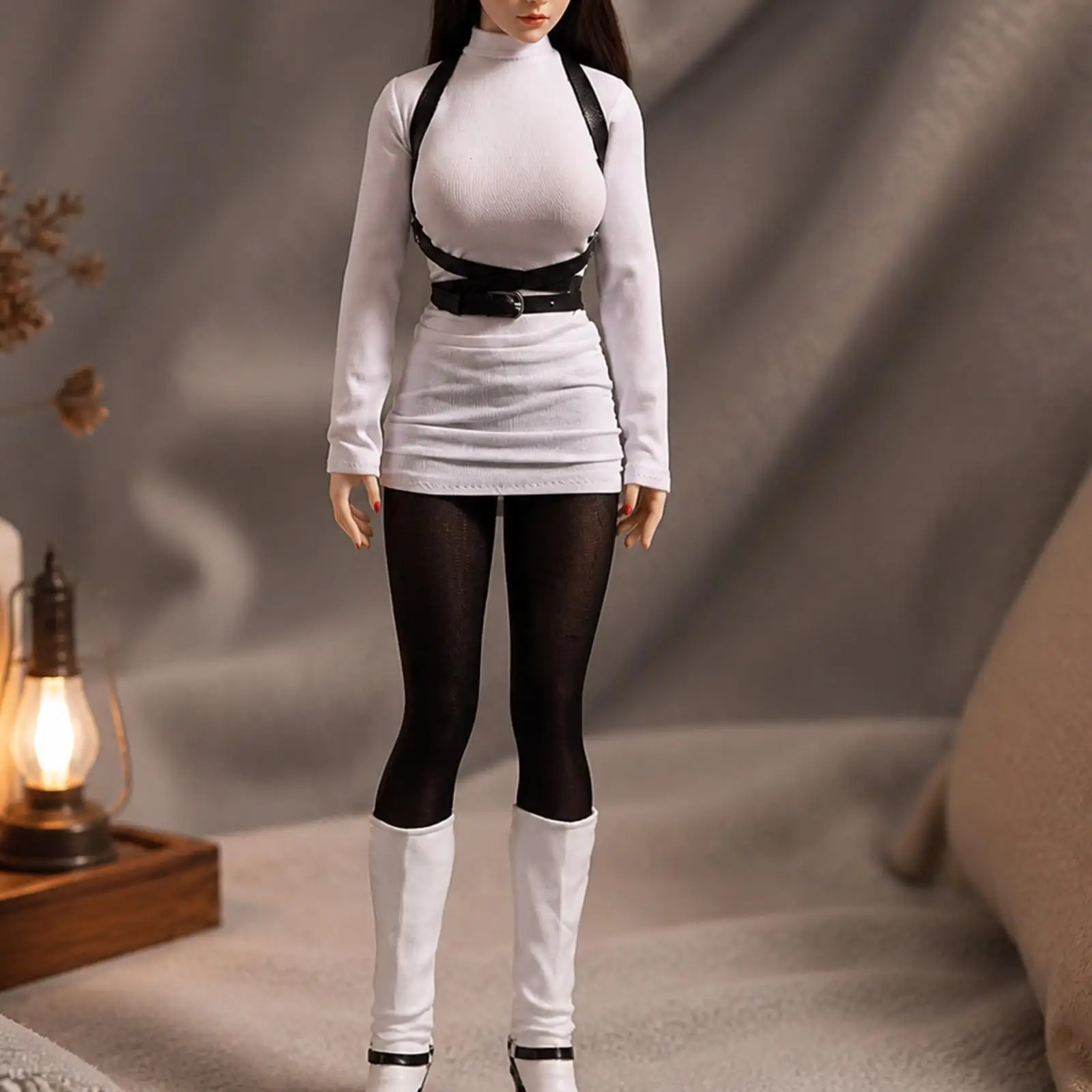 doll-outfit-form-fitting-mini-dress-with-waist-strap-high-neck-doll-dress-slim-silhouette-for-customizers-photo-setups
