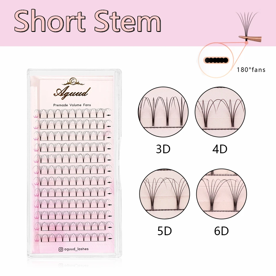 

AGUUD 0.07 C D 8-15mm Short Stem Premade Fans Lashes 3D/4D/5D/6D Russian Volume Fans Matte Black Eyelash Extension Cilia