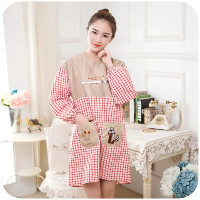 

1 шт. зимние плотные хлопковые клетчатые противообрастающие кухонные фартуки с длинными рукавами и рукавами, сексуальные фартуки для взрослых