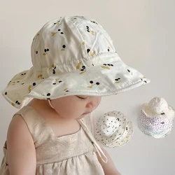 Kids Fisherman Caps Cute Print Soft Drawstring Adjustable Kids Sun Hats For Boy Girl Korean Casual Outdoor Sunscreen Bucket Hats