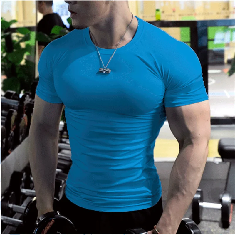 Camisetas deportivas de compresión para hombre, camisetas de culturismo de manga corta, camiseta de entrenamiento de secado rápido para gimnasio, camiseta deportiva para correr, camiseta de fútbol
