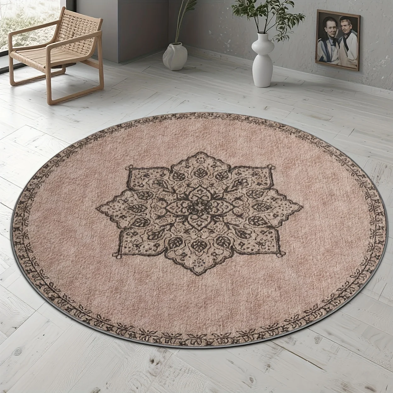 Traditional Oriental Style Geometric Area Carpet Vintage Round Doormat For Supermarket Boutique Shop Gym Space