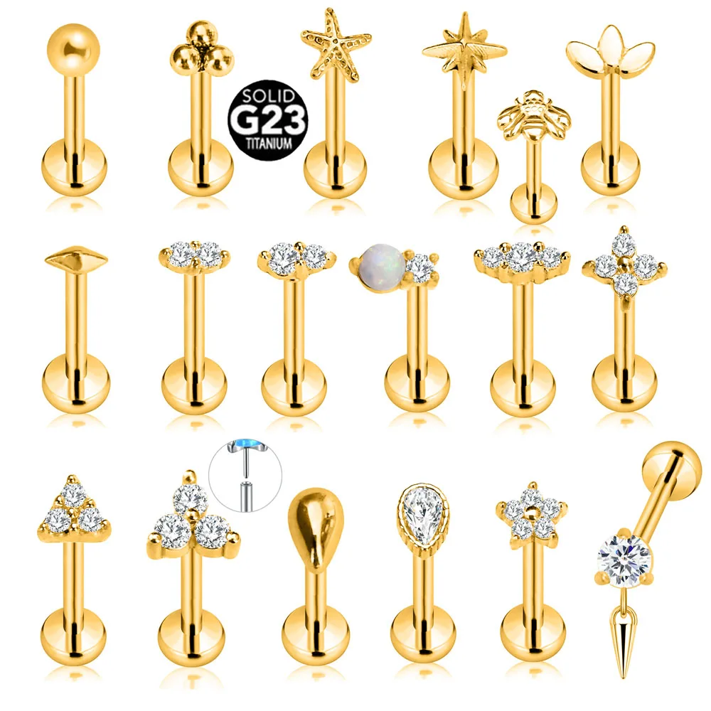 ASTM F136 G23 Титановые лепестки цветов Звездная капля Березьбовой пирсинг Морская звезда Булавка-гвоздик Daith Conch Серьги 16G 18G 20G