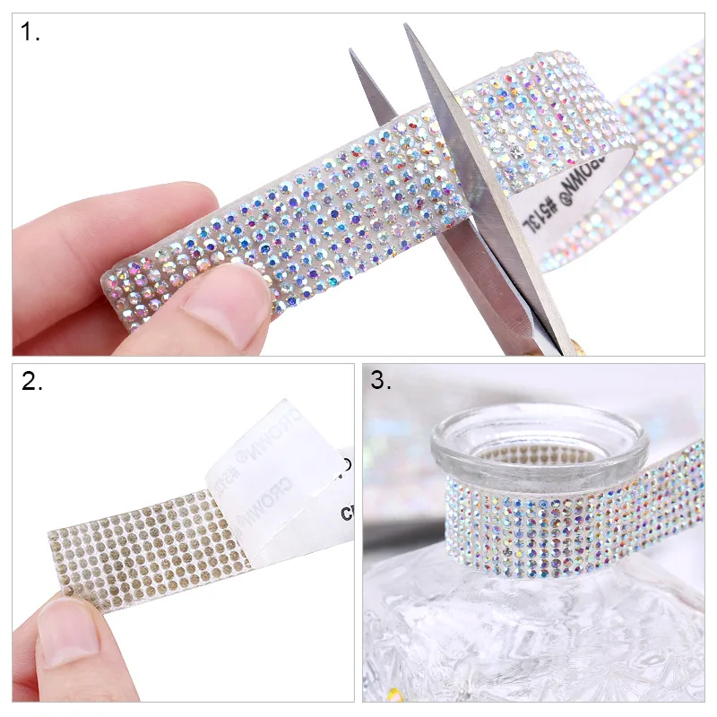 1 Yard selbstklebende Kristall-Strass-Aufkleber, Diamantband, DIY-Aufkleber, Strasssteine, Kunsthandwerk, Autotelefon-Dekoration – Detail 3