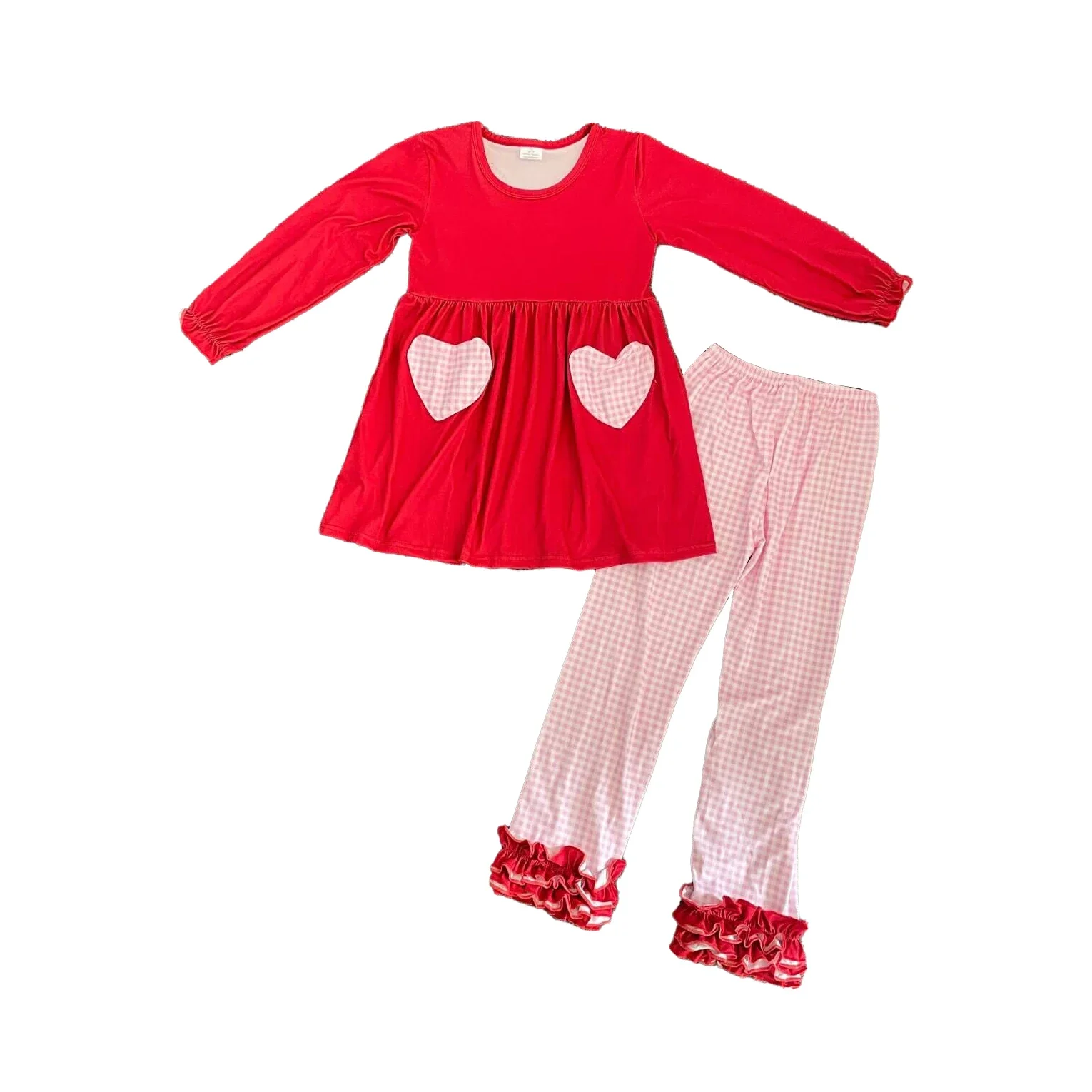 Boutique Girl Valentines Red Heart Print Stripes Outfit Boys Valentine Clothing Heart Shape Outfits With Baby Romper