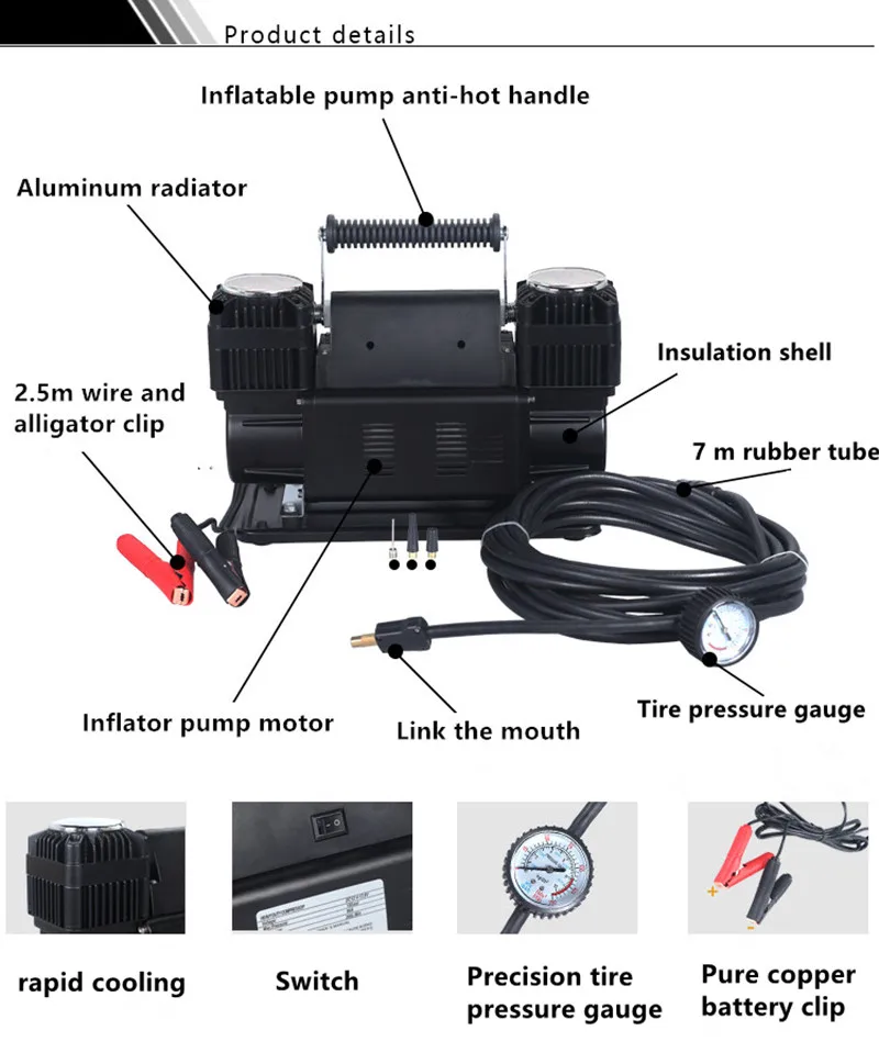 3663 tire inflator 300L/Min 150 PSI portable air tire pressure tires for automobiles, trucks, and inflation equipment 4