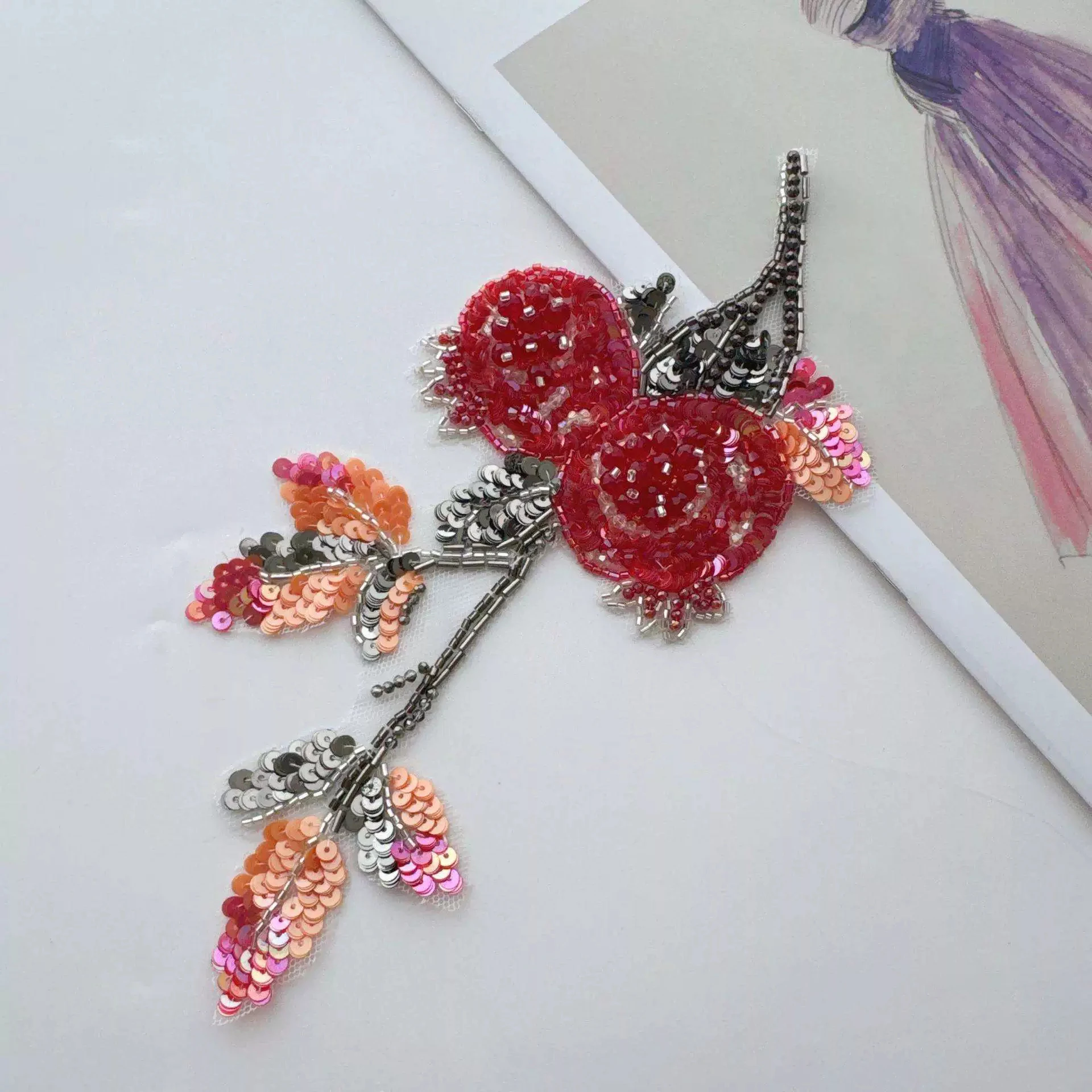 1pcs Color collision fruit bead tube embroidery patch,Handmade wedding dress DIY Accessories Decoration parche ropa