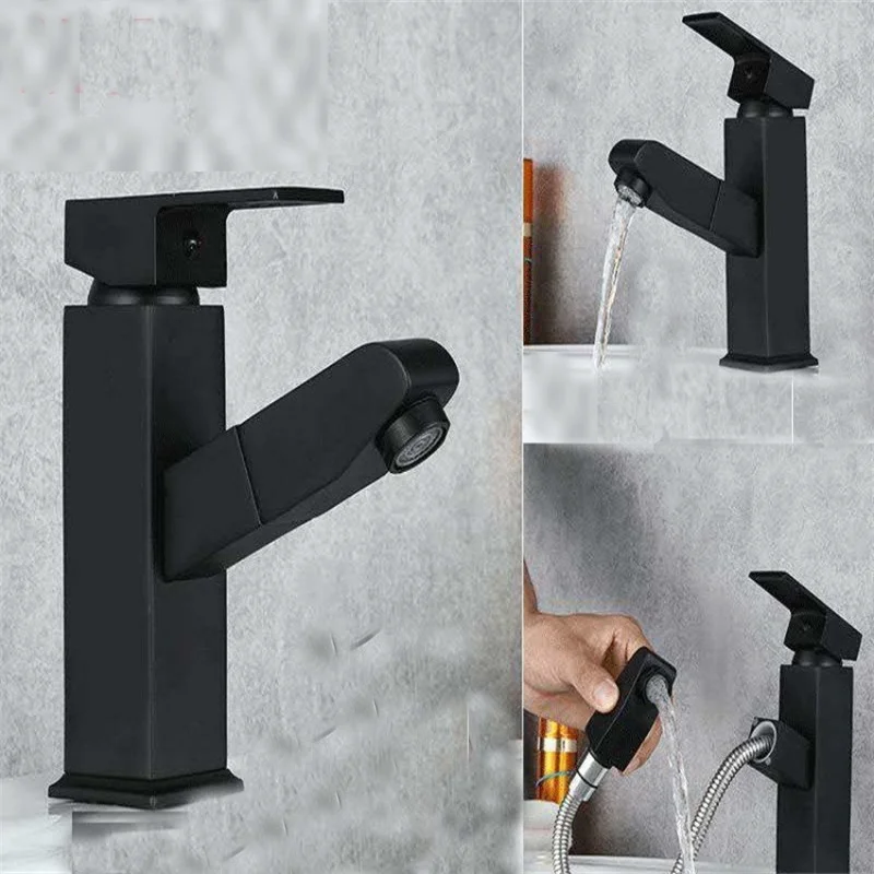 Free Shipping Black Kitchen Faucet Two Function Single Handle Pull Out Mixer Hot and Cold Water Taps Inlet pipe not included