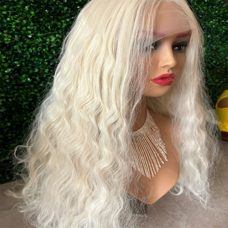 

Platinum Blonde Long Natural Water Wave Wig Natural Hairline Daily Use Wig Synthetic Lace Front Wig Platinum Lace Hair Cosplay