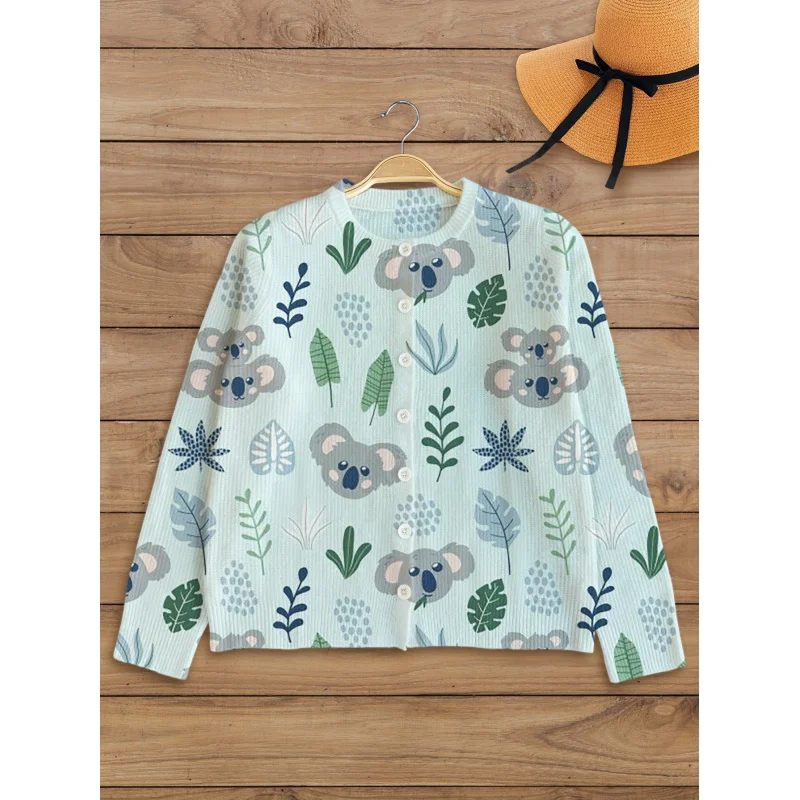 

Женский вязаный кардиган с цифровым принтом «Сова», толстый, свободный крой, с круглым вырезом и длинными рукавами, осень/зима, повседневный стиль