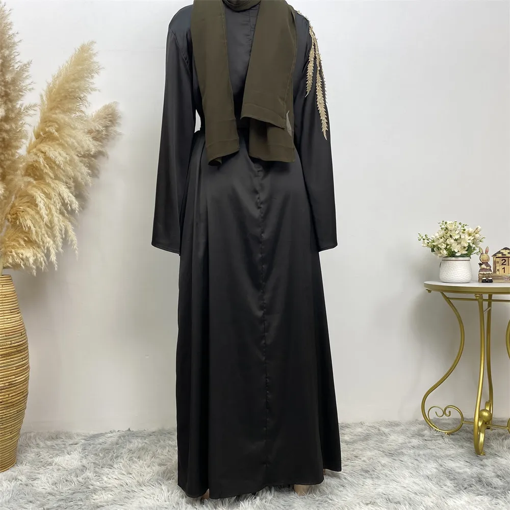 

UNI Fashion Soft Satin Long Dress for Women Turkey Dresses Muslim Party Evening Gowns Moroccan Kaftan Dubai Clothes Ramdan