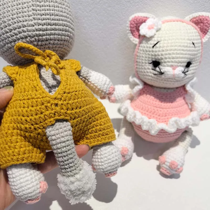 Bebê crochê gato de pelúcia algodão crochê bonecas feitas à mão pequenos animais amigurumi crochê plushies brinquedo boneca terminada
