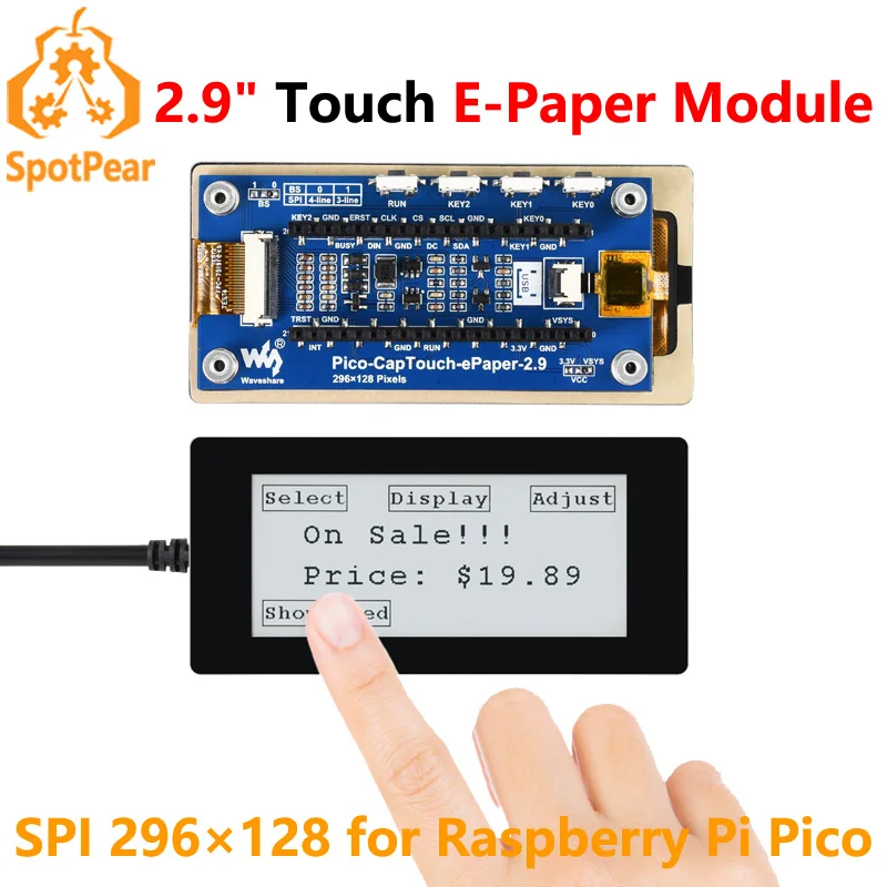 2.9inch Touch e-Paper Module 296×128 SPI 2.9 inch E Paper E Ink Display for Raspberry Pi Pico Development Board