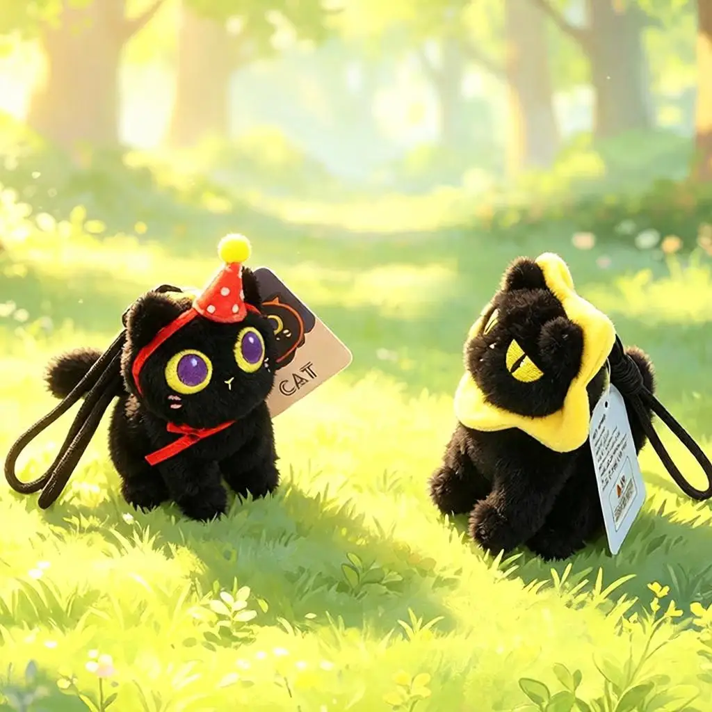 Cute Star Frame Black Cat Plush Bag Charm, soft fluffy texture, with small bell and durable lanyard, trendy ins style, perfect f