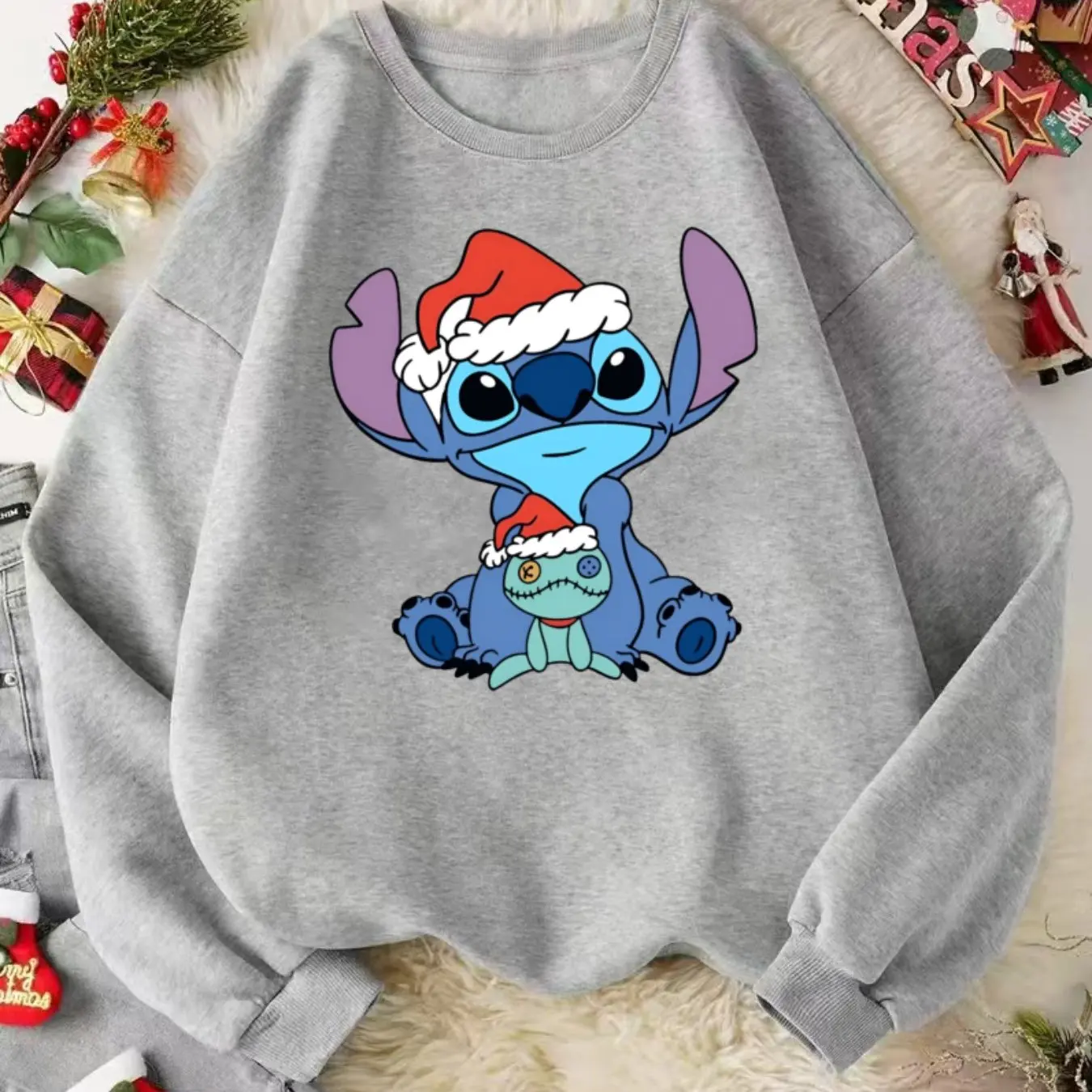 

Women's Disney Stitch Christmas Pullover Sweater Fashion Oversized Unisex Crew Neck Sweater Autumn Winter Fleece Casual